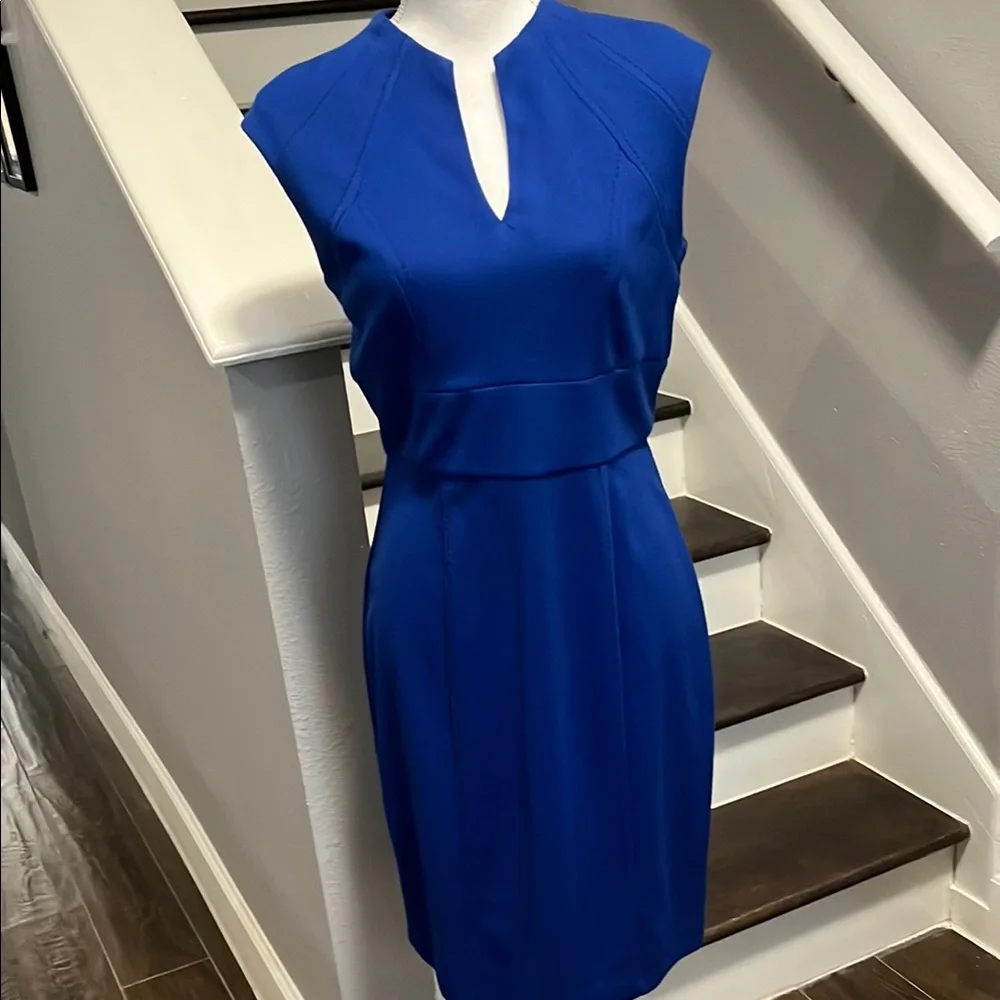 Sangria Royal Blue Sheath Dress V-neck Sleeveless 10P Top Stitching Details. - Picture 1 of 16